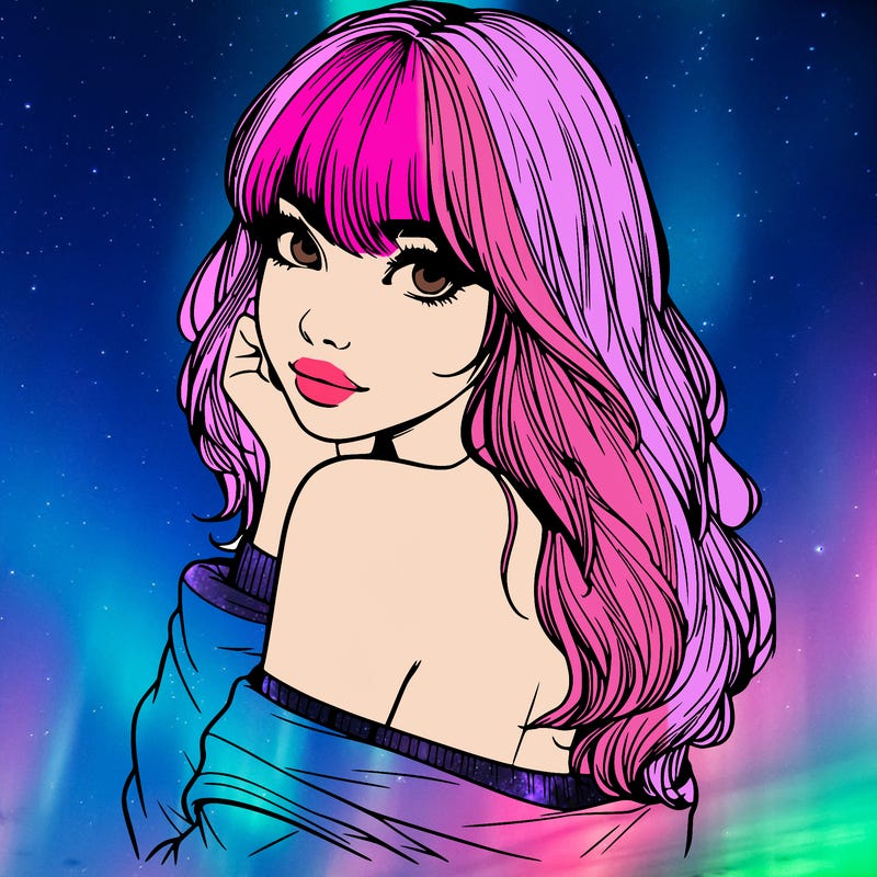 realistic girl with bangs looking over her shoulder