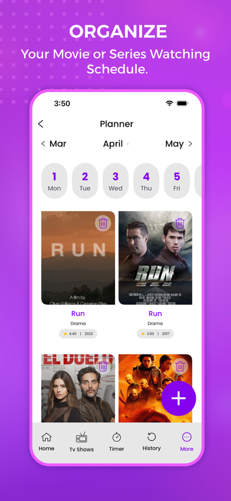 Der tv app Film- und Serienplaner-Bildschirm