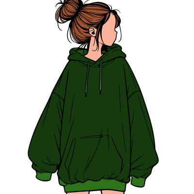 realistic girl with a oversized sweatshirt on and a bun