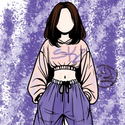 realistic girl faceless with baggy pants and a crop top