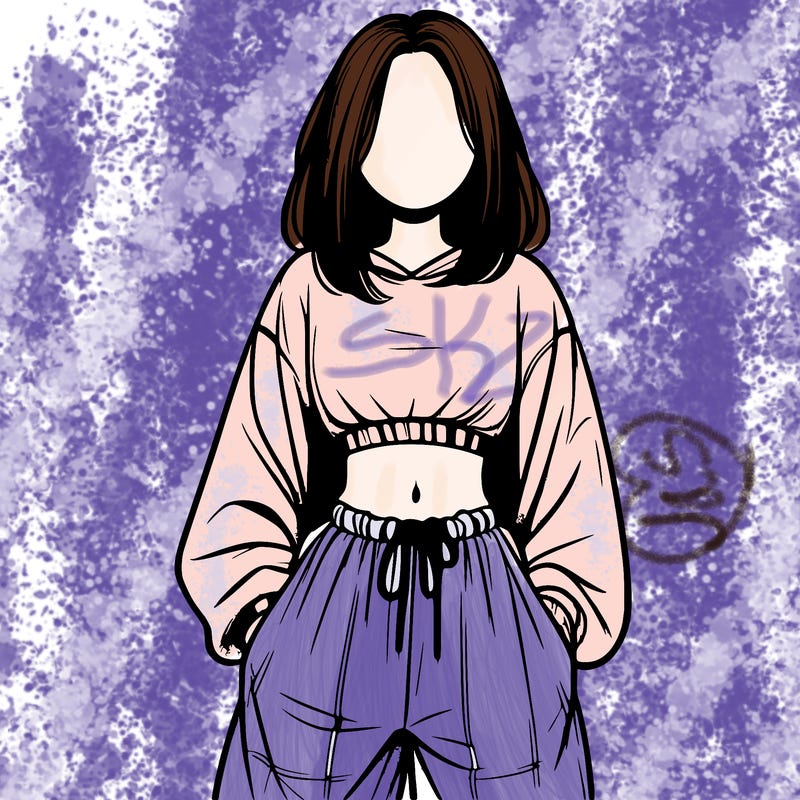realistic girl faceless with baggy pants and a crop top