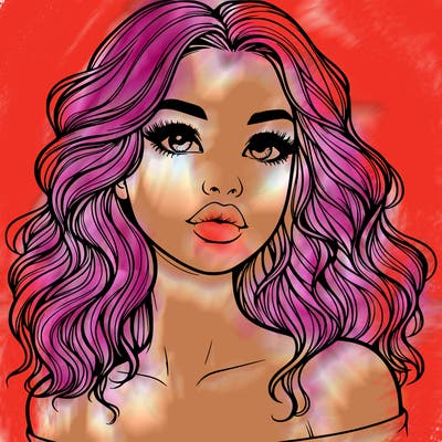 realistic girl with wavy hair and lips