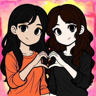 two teenage girls making a heart together