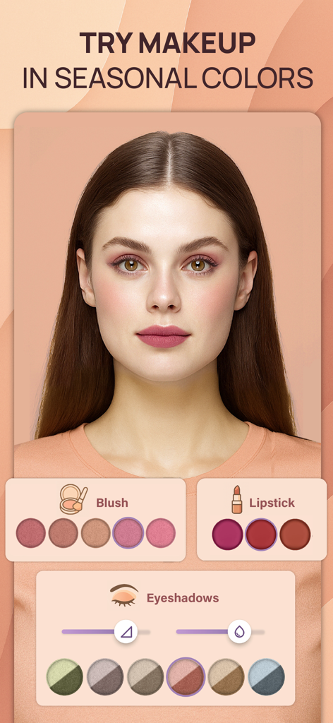 Color Analysis - Dressika - Woman using the Dressika app to try on seasonal color makeup palettes
