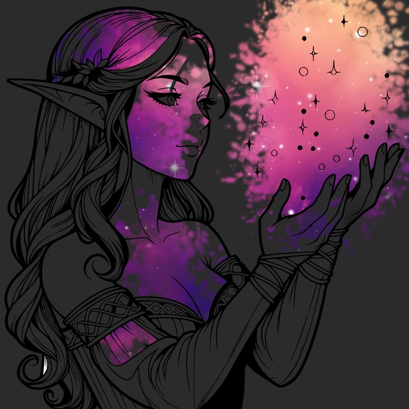realistic elf girl doing magic