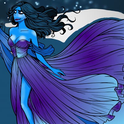 realistic woman in dress flowing the the wind