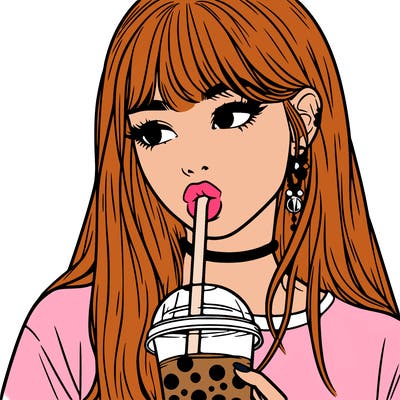 aesthetic realistic girl drinking boba