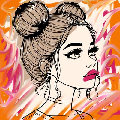 realistic girl with buns on the top of her head