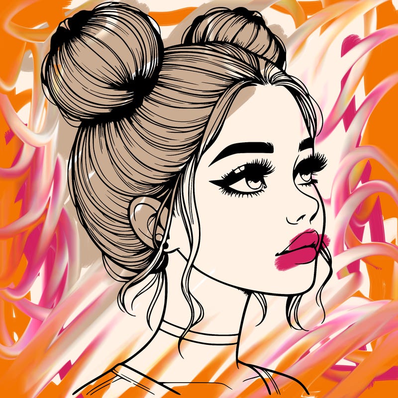 realistic girl with buns on the top of her head