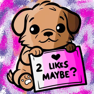 a puppy holding a sign that says 2 likes maybe?