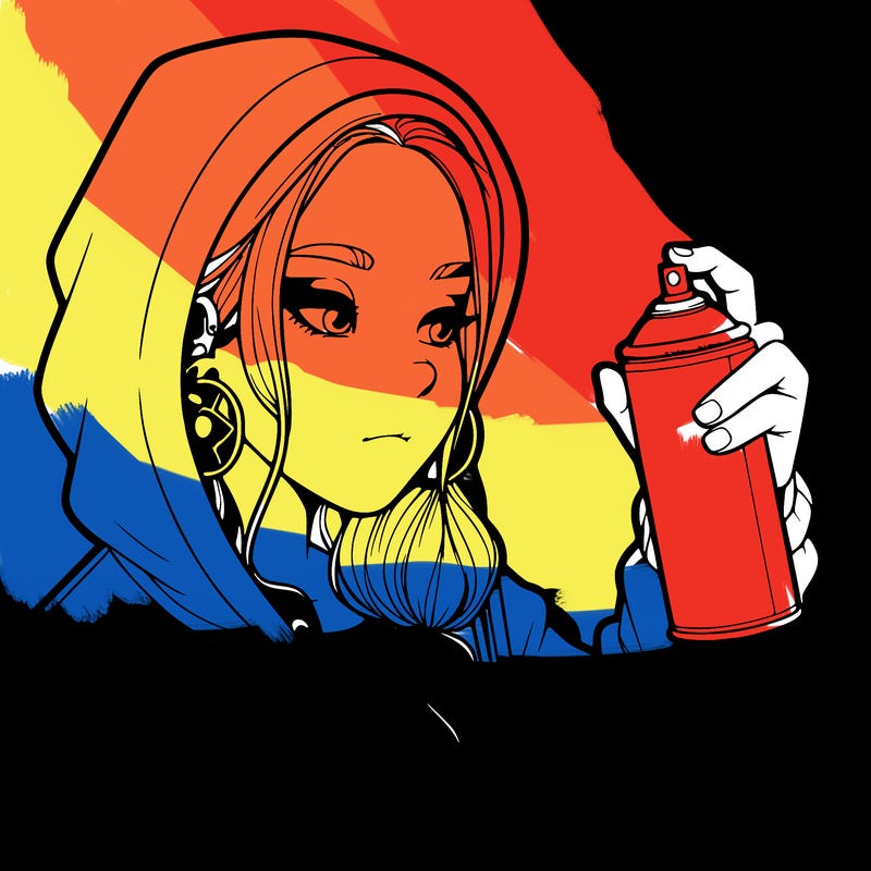 a realistic girl, spray painting