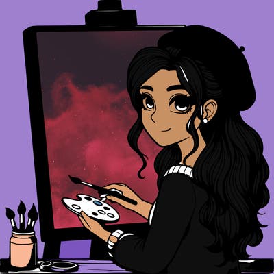 realistic girl artist painting a blank canvas