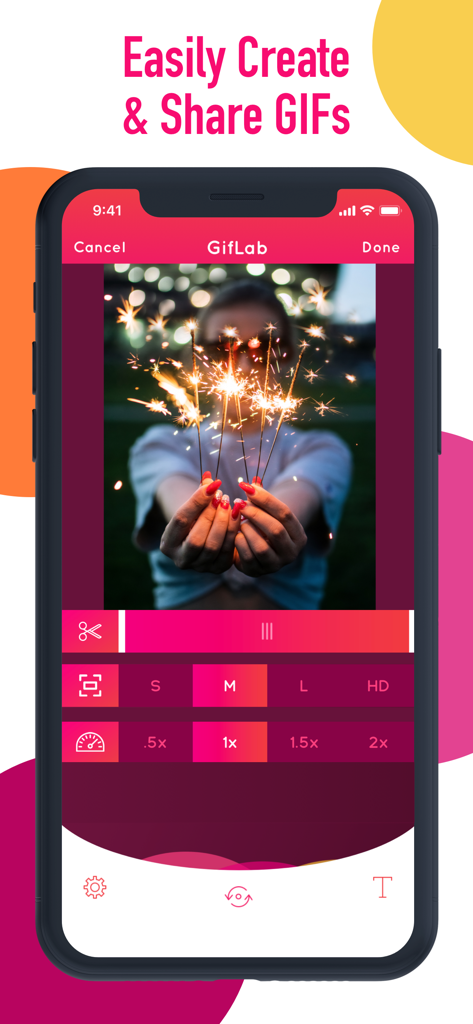 Un telefono cellulare che mostra l'interfaccia dell'app GifLab per creare e condividere GIF.