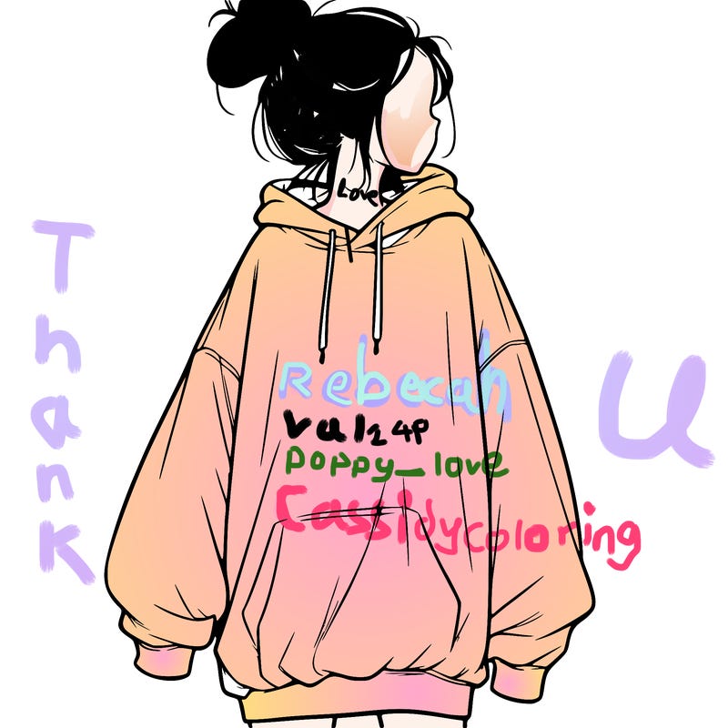 realistic girl with a oversized sweatshirt on and a bun