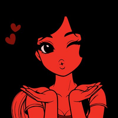 realistic girl winking and blowing a kiss while making heart hands