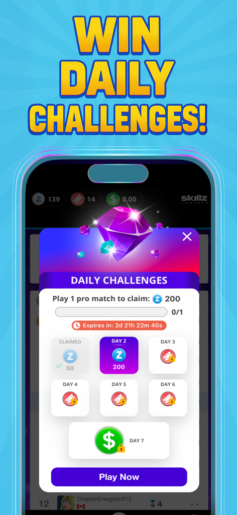 Blinko Cash - Real Money - Mobile screen showing daily challenges and a seven-day reward tracker for the Blinko Cash app