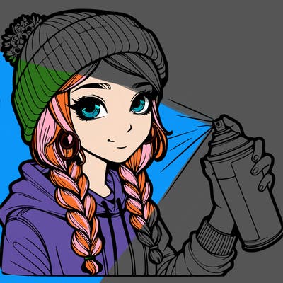 realistic girl spray painting