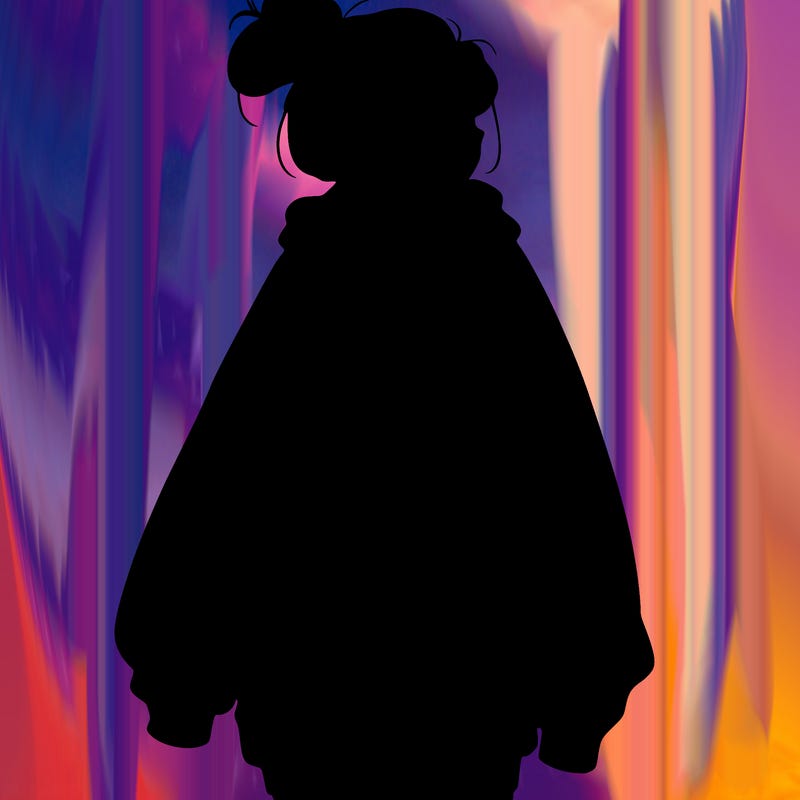 realistic girl with a oversized sweatshirt on and a bun