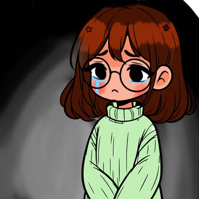 sad girl with glasses in a sweater