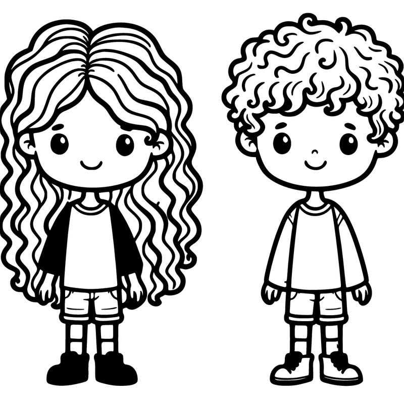 long curly hair boy and short hair boy