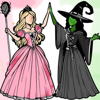 detailed realistic split of a princess and a witch