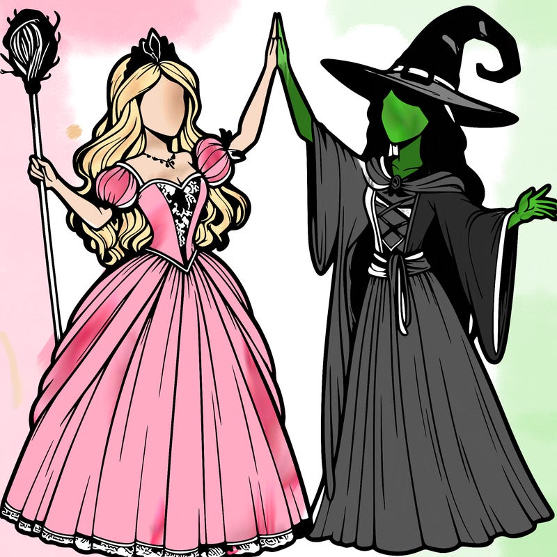 detailed realistic split of a princess and a witch