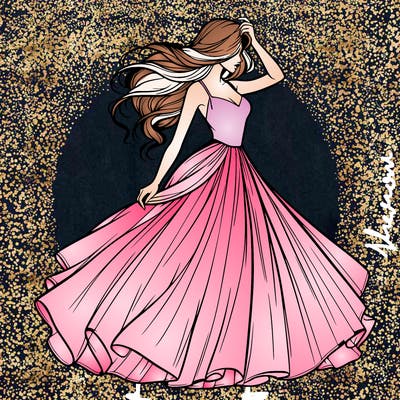 realistic woman with dress flowing in the wind