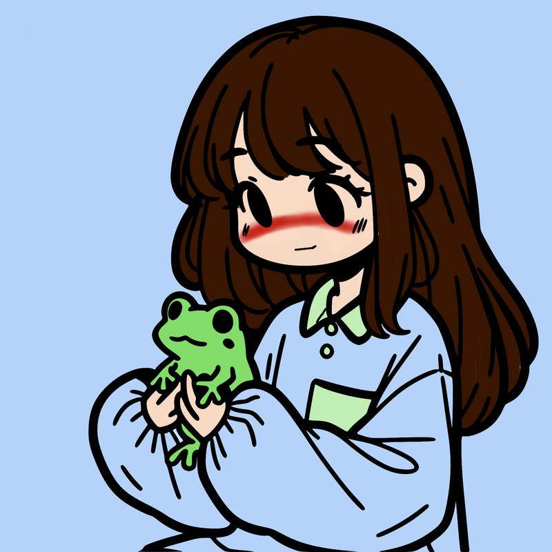 girl with long hair and a oversized shirt. and she is holding a frog