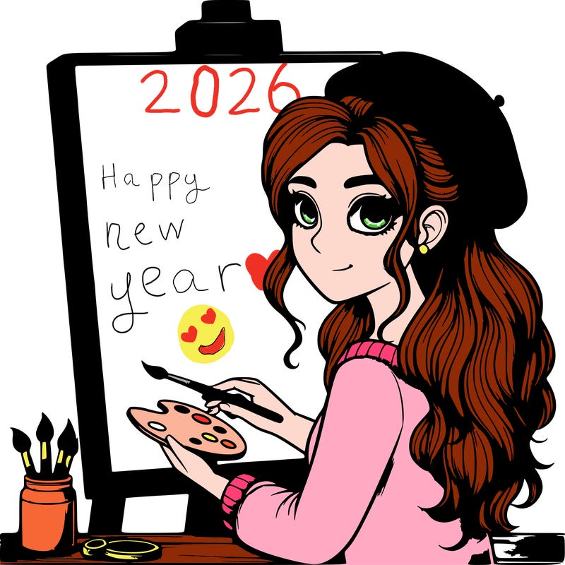 realistic girl artist painting a blank canvas