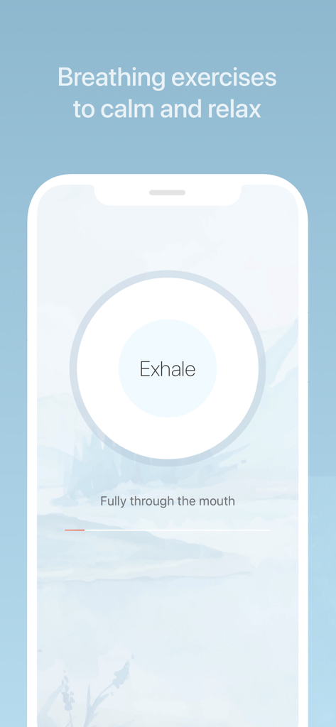 Oak meditation app interface showing a breathing exercise with an exhale instruction to calm and relax
