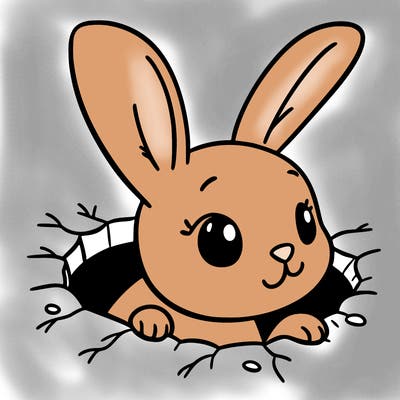 bunny peeking out of a hole