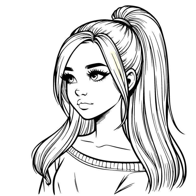 realistic girl with a high ponytail