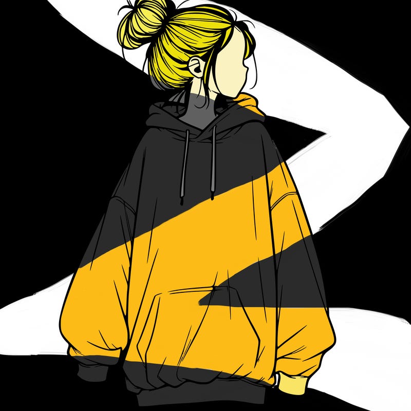 realistic girl with a oversized sweatshirt on and a bun