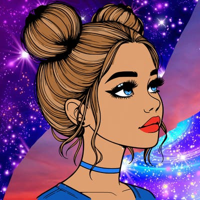 realistic girl with buns on the top of her head