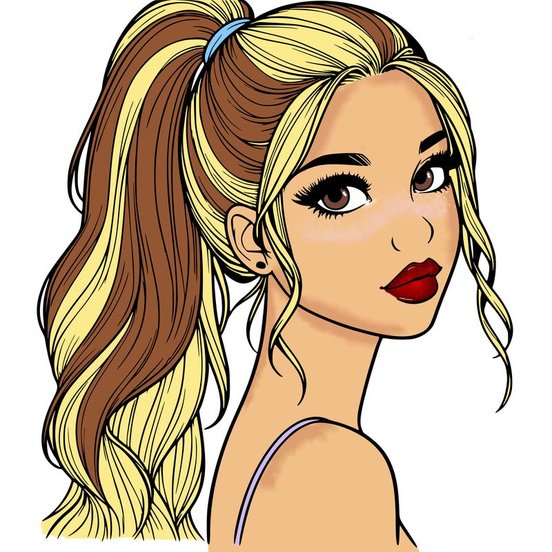 realistic pretty girl with high pony tail