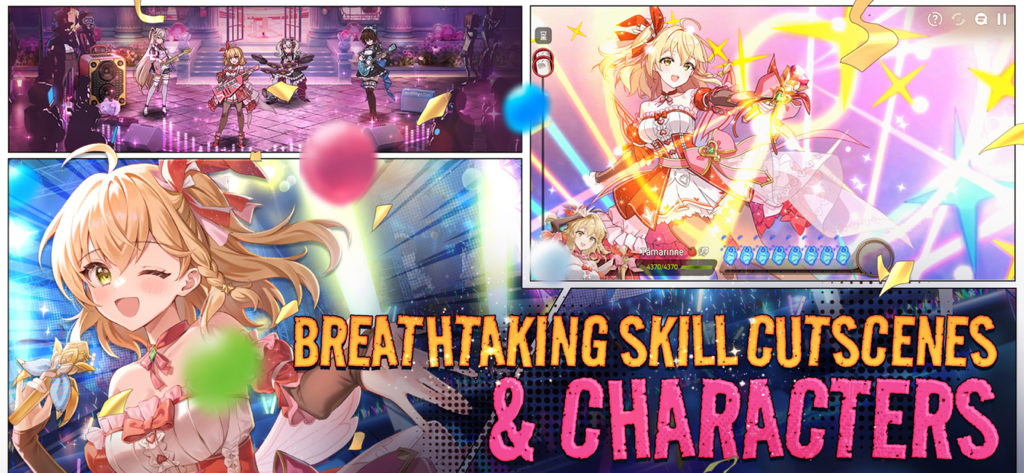 A vibrant Epic Seven screenshot showcasing high-quality 2D anime skill cutscenes and characters.