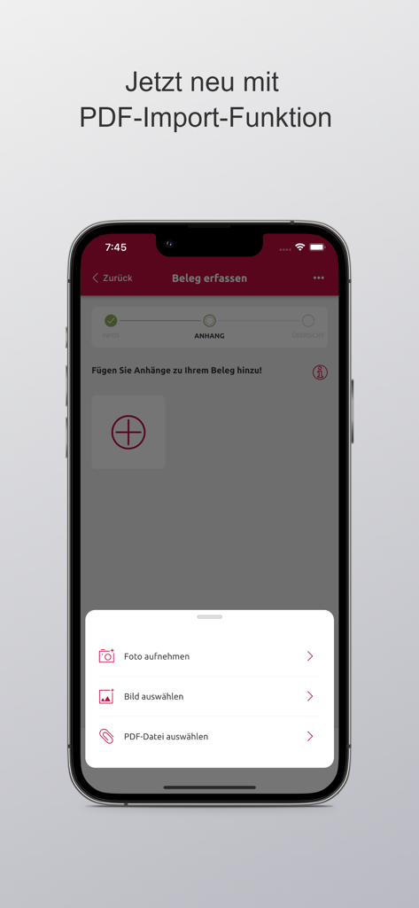 Hallesche4u - Hallesche4u mobile app interface for medical receipt submission with PDF import and photo options