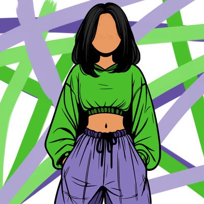 realistic girl faceless with baggy pants and a crop top