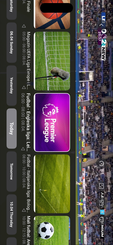 MOVE TV - MOVE TV App-Oberfläche mit einem Live-Sportübertragungsplan und TV-Guide mit Programmen wie Premier League und UEFA