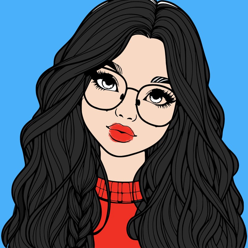 girl with long hair and freckles and glasses realistic
