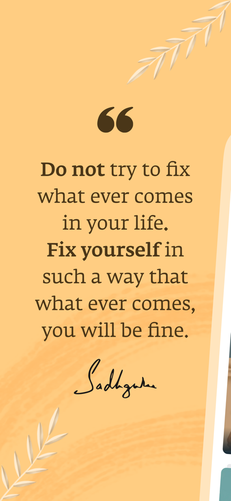 A motivational quote by Sadhguru about self-transformation and resilience on an orange background.