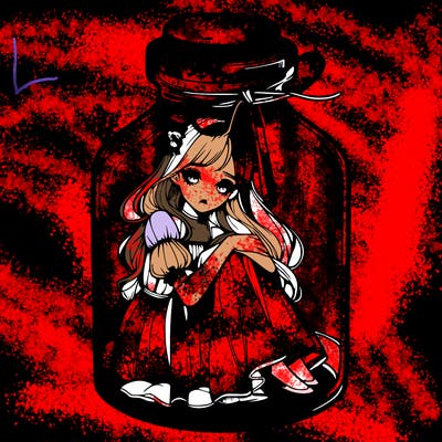 beautiful realistic girl trapped in bottle