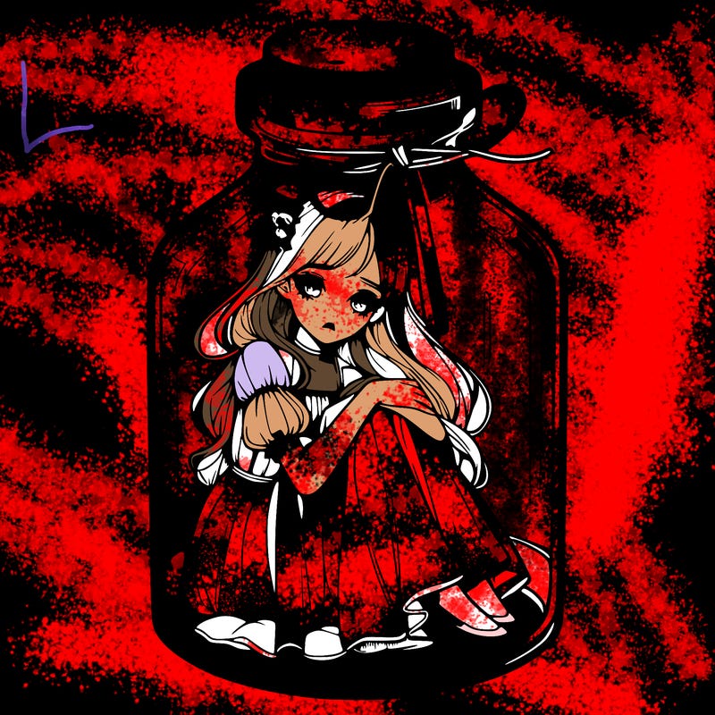 beautiful realistic girl trapped in bottle