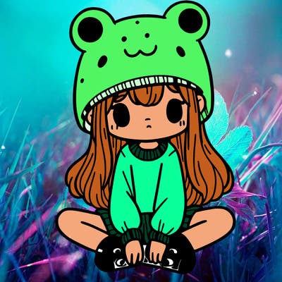a girl wearing a frog hat and some frog socks