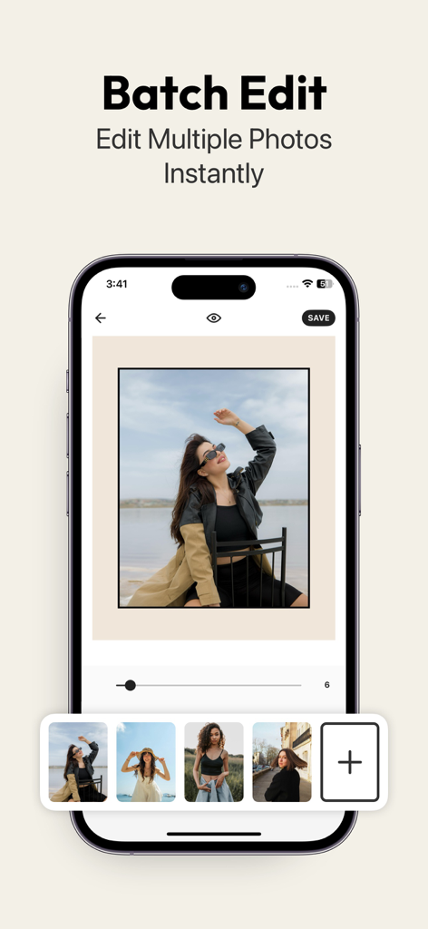 PanoCut: Panorama Scroll Maker - PanoCut app interface showing the batch edit feature for editing multiple photos simultaneously