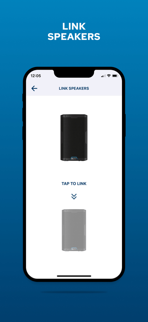 Alto Pro - Smartphone screen showing the wireless speaker linking interface in the Alto Pro app