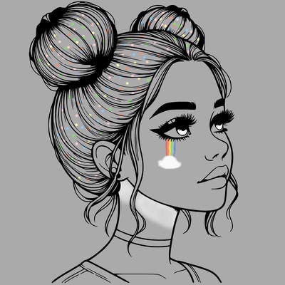 realistic girl with buns on the top of her head