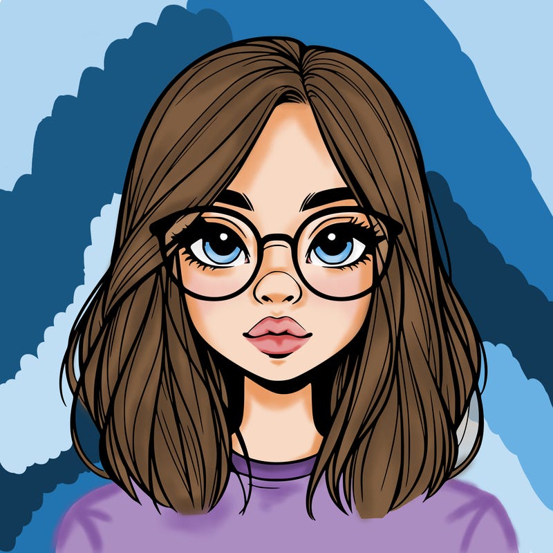 realistic girl with her hair down and glasses  and a nose