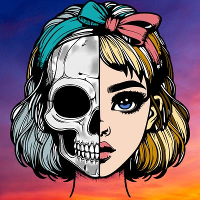 realistic girl with half skull mask