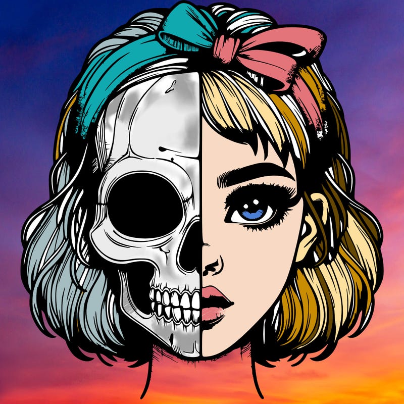 realistic girl with half skull mask